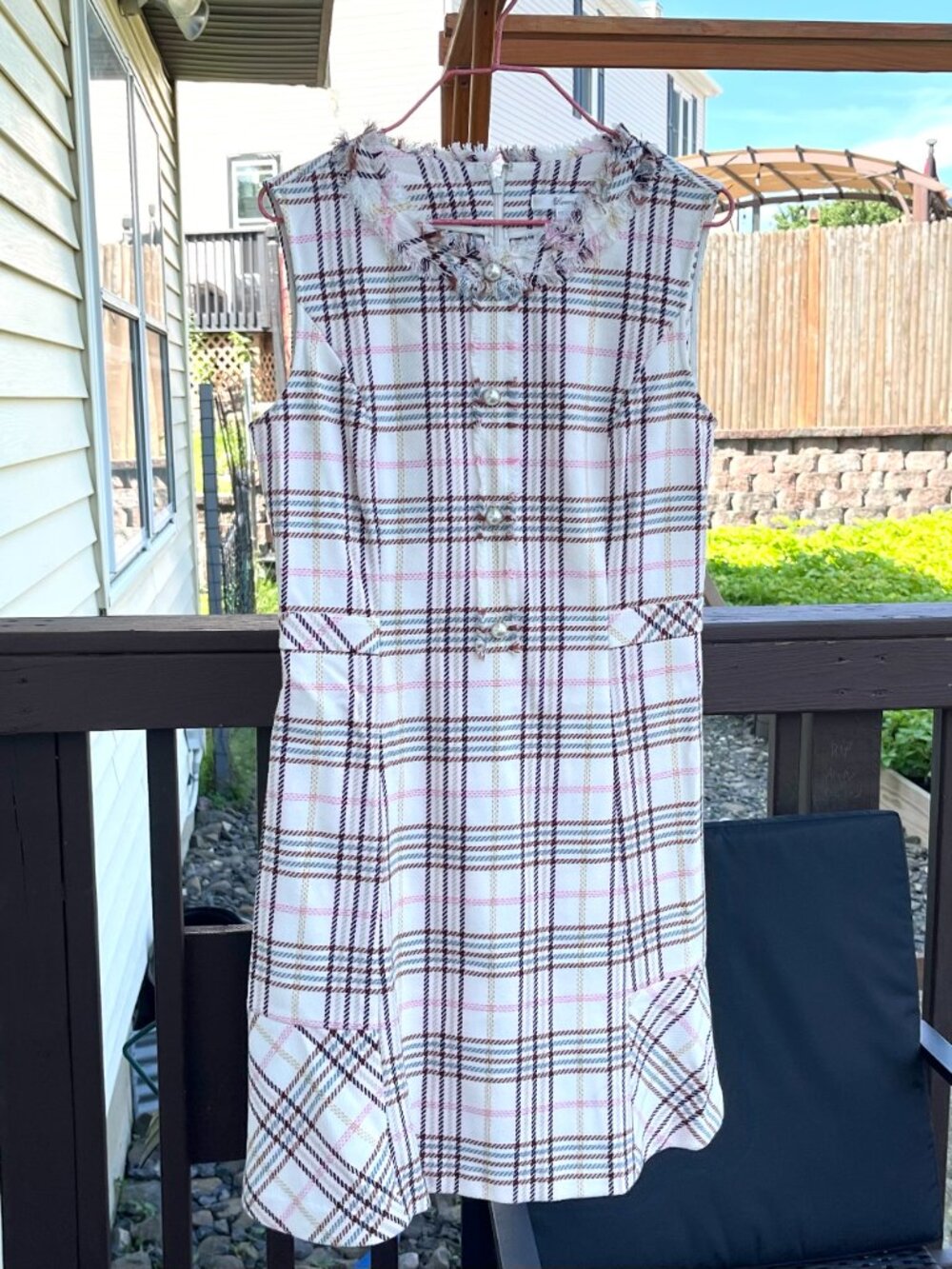 Roem White Plaid Tweed Sleeveless Dress - Midi Multi Layers Lined